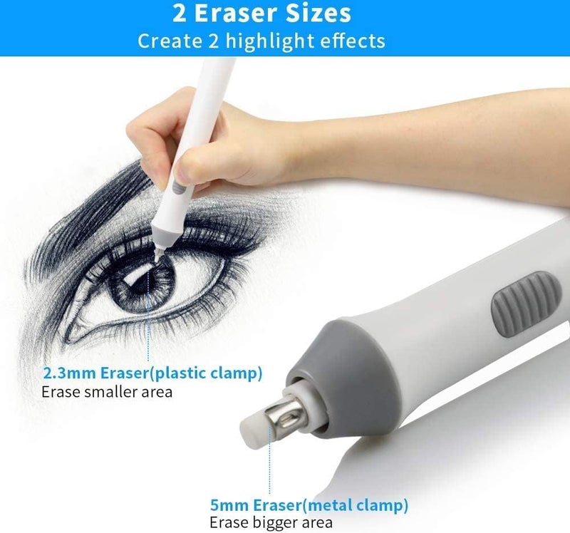 AFMAT Electric Eraser for Drawing, Battery Operated Eraser with 140 Refills, Electric Erasers Kit for Artist, Art Erasers for Painting, Sketching, Drafting, Detailer Tool for Crafting EEW001(White) - Image 2